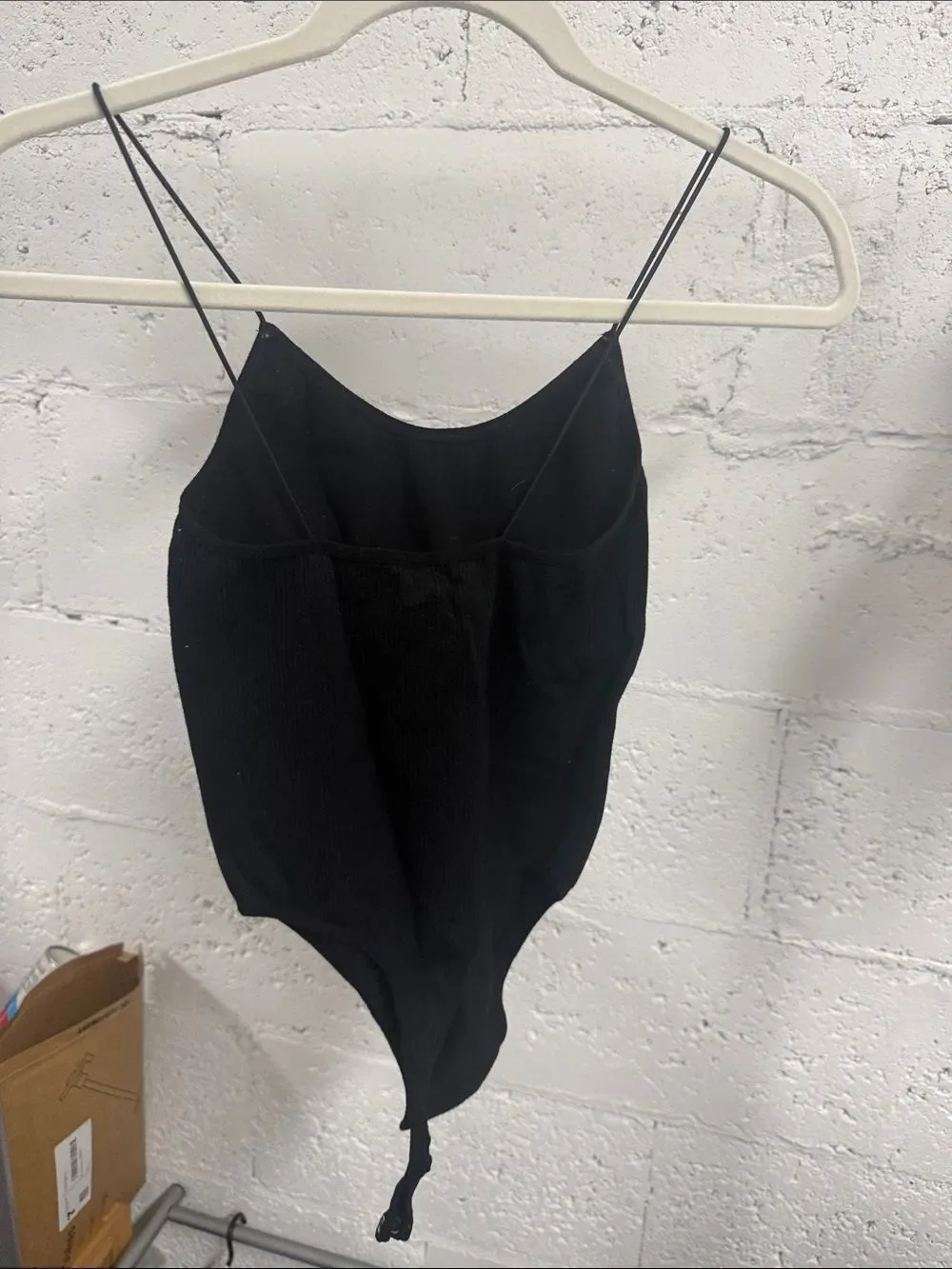 Black Ribbed Spaghetti Strap Bodysuit BRAND NEW - Size Small Stretch One Piece